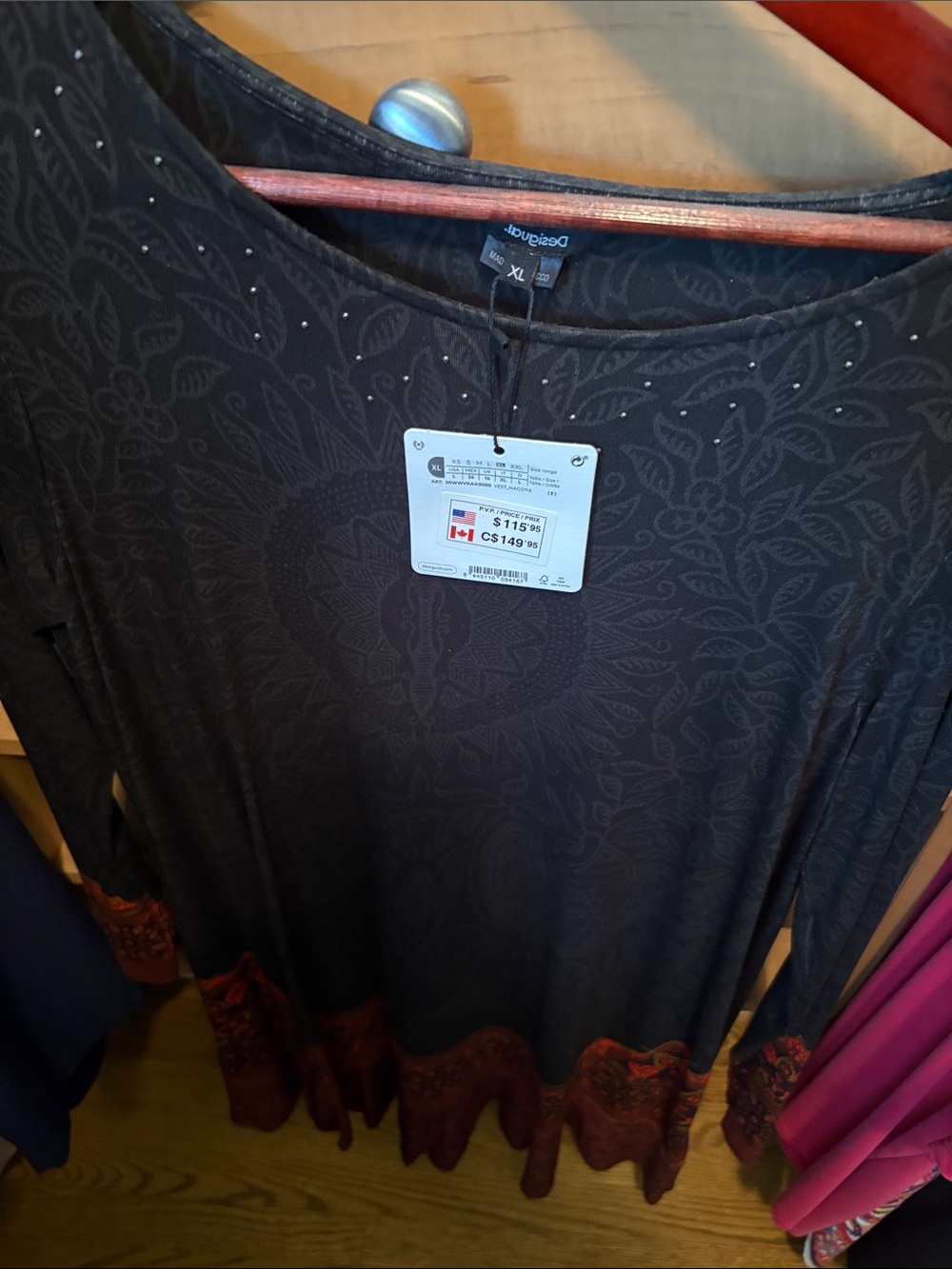 Desigual Black Long-Sleeve Dress with Red Contrast Hem